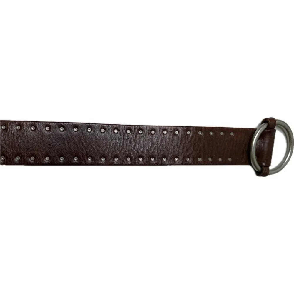 J.CREW Women’s Brown Leather Belt S 30” Flat Rivets Slip-Ring Buckle Boho Y2K - Picture 2 of 8